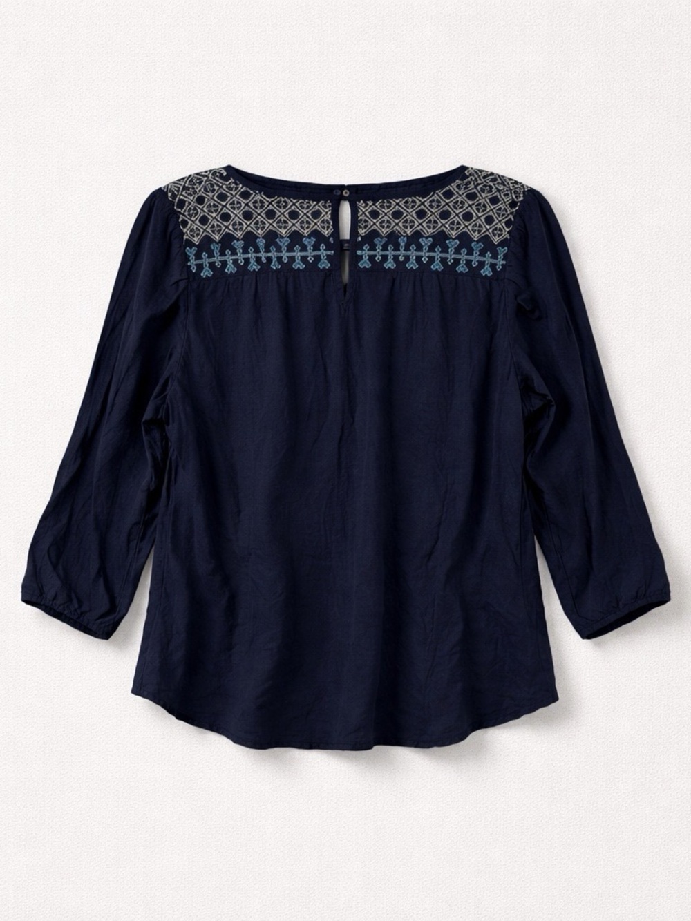 Lucky Brand Navy Blue Embroidered Peasant Blouse - Picture 3 of 8